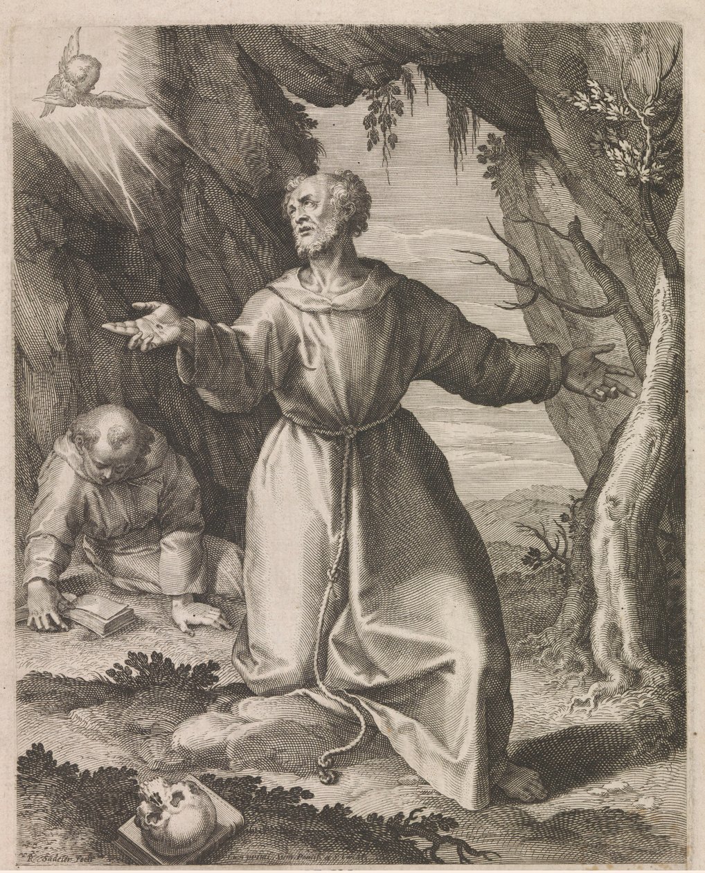 František z Assisi dostává stigmata od Raphaël Sadeler (I)