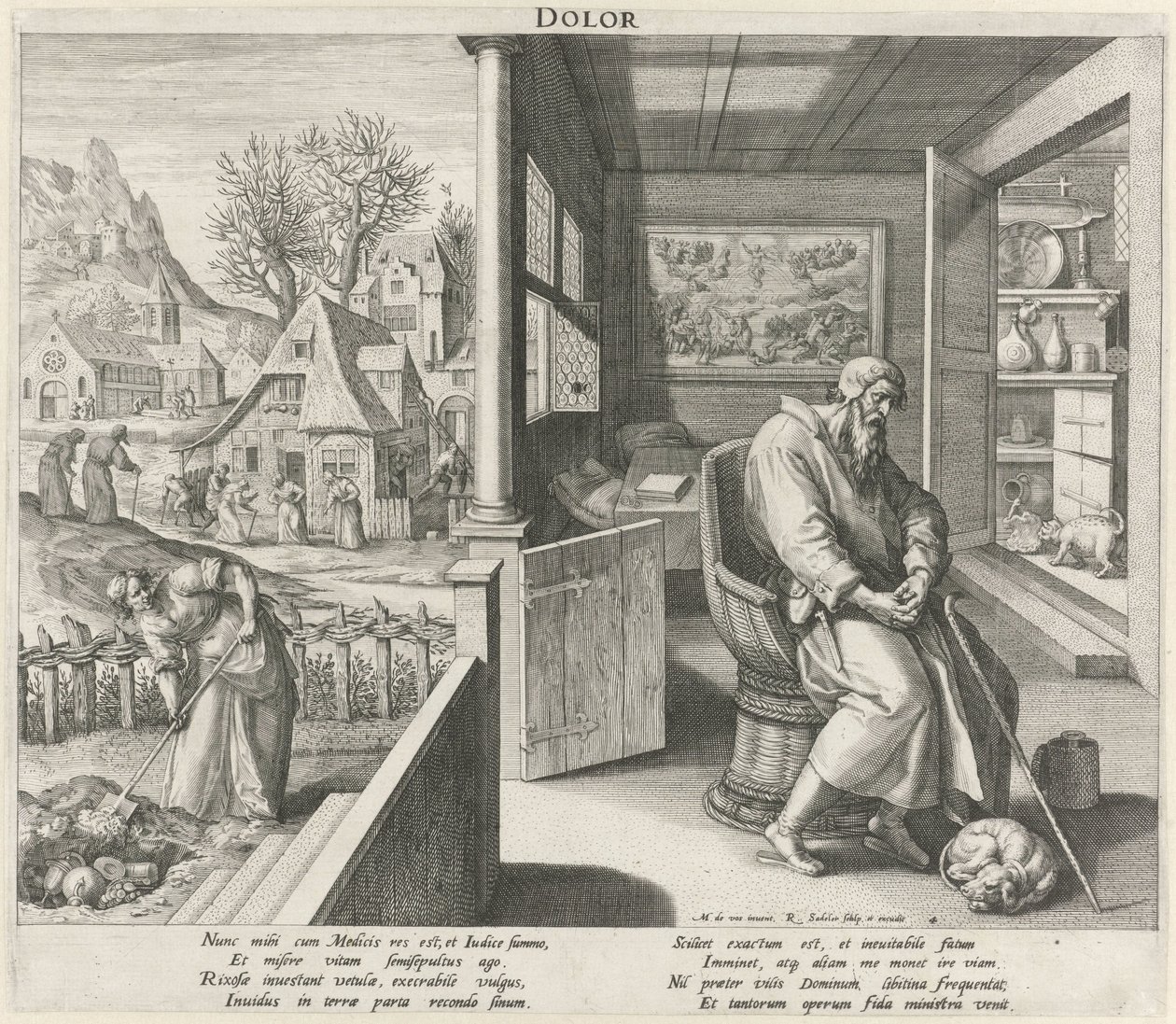 Stáří pod vlivem smutku Dolor (titul na předmětu) Čtyři věky (název série) od Raphaël Sadeler (I)