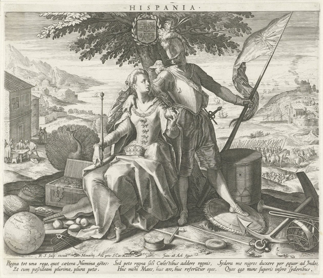 Španělsko s Juno a Mars Hispania (název na objektu) Alegorická zobrazení evropských zemí (název série) od Raphaël Sadeler (I)
