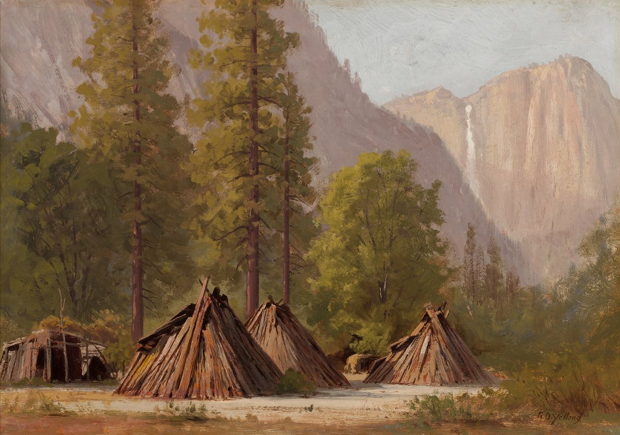 Indiánská vesnice v Yosemitech, 1874 od Raymond Dabb Yelland