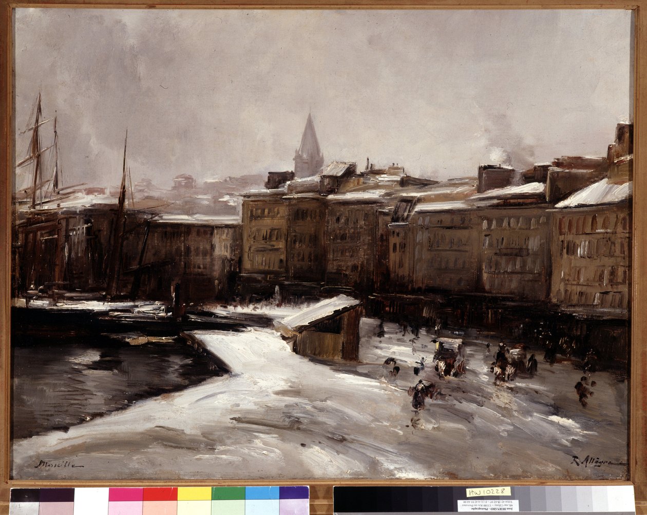 Quai du port, Marseille, pod sněhem Malba od Raymonda Allegra (1857-1933) Rozměr 56x74 cm. Povinná zmínka: S pozdravem kolekce nadace de Provence Marseille od Raymond Allegre