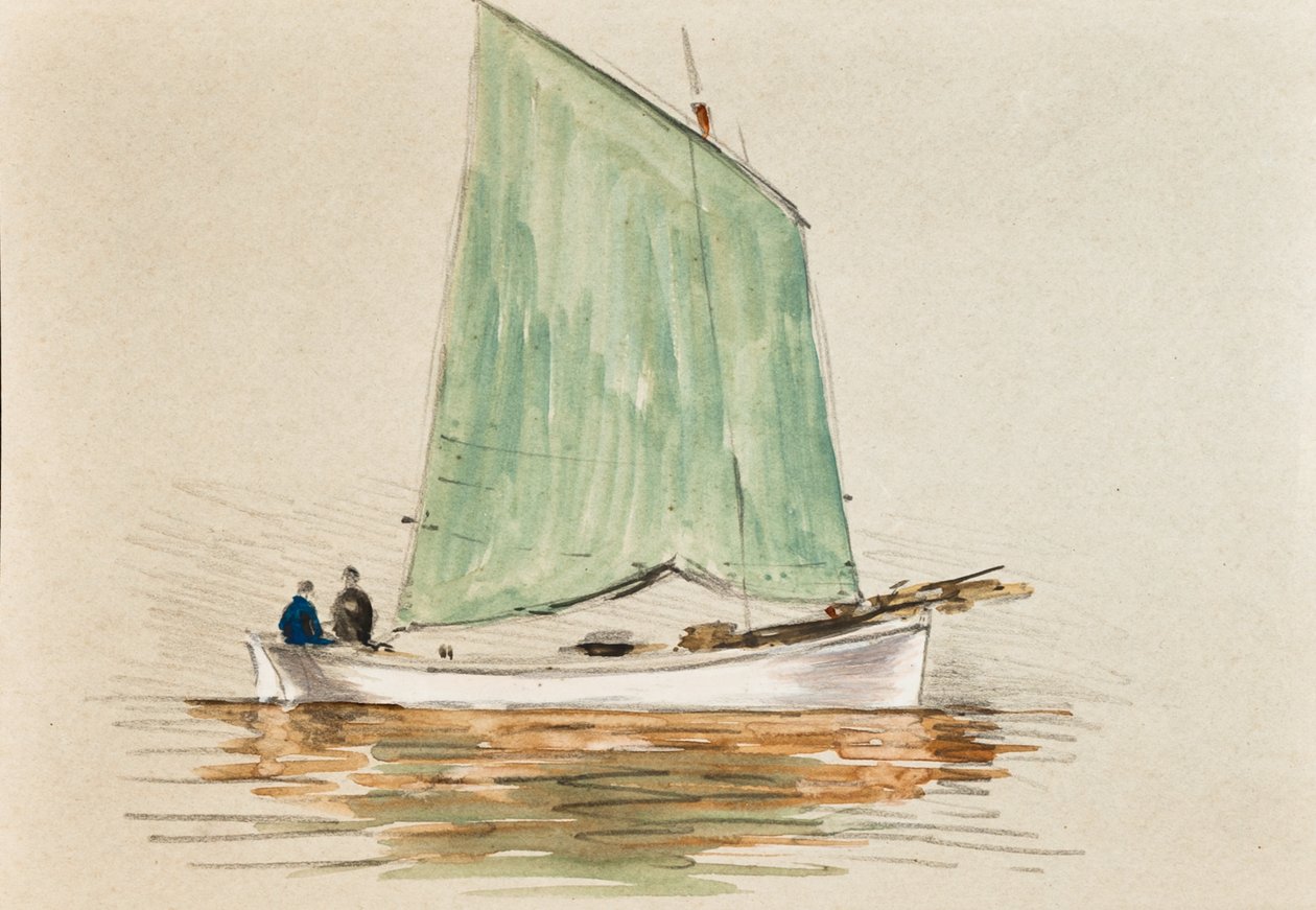 Rybáři na Yole, ústí řeky Gironde (kvaš na papíře) od Raymond Bonnefon