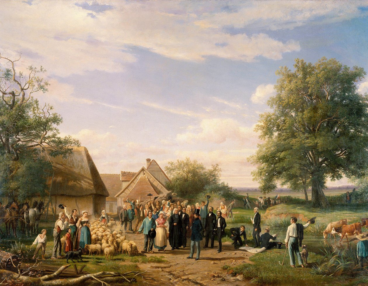 Napoleon III. návštěva farmy Coudray v Sologne Malba Raymonda Esbrata (1809-1856) Orleans z 19. století. Muzeum výtvarných umění od Raymond Esbrat