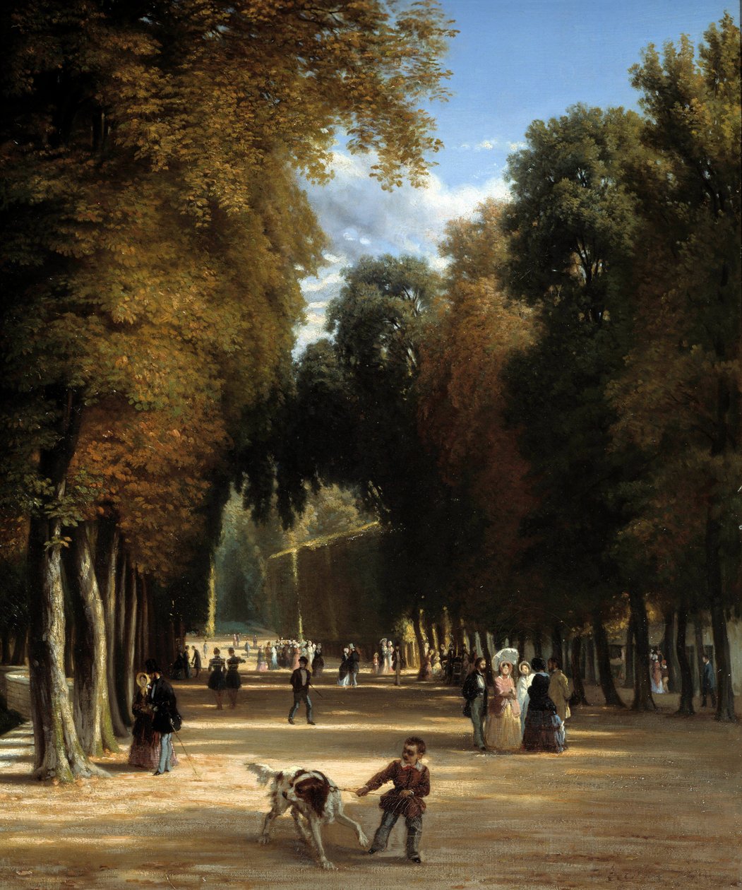 Procházka do Parc de Saint Cloud (detail). Obraz od Raymonda Esbrata (1809-1856) od Raymond Esbrat