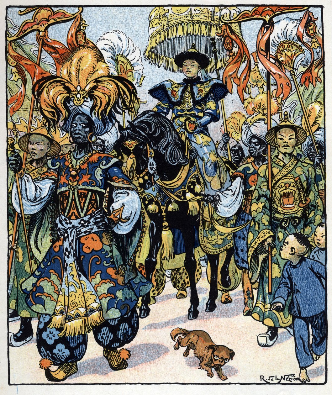 Aladin jde do sultánova paláce: ilustrace k pohádce "Aladin aneb zázračná lampa" v "Arabských nocích". od Raymond de la Neziere