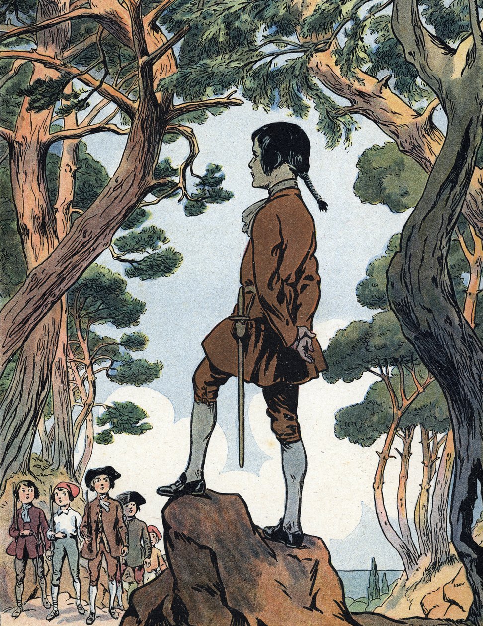 Napoleon Bonaparte (1769-1821) dítě v Ajacciu na Korsice (Mladý Napoleon Bonaparte v Ajacciu na Korsice) Ilustrace Raymonda de Neziere v "Our-glories-nationales" 1920 Soukromá sbírka DR od Raymond de la Neziere