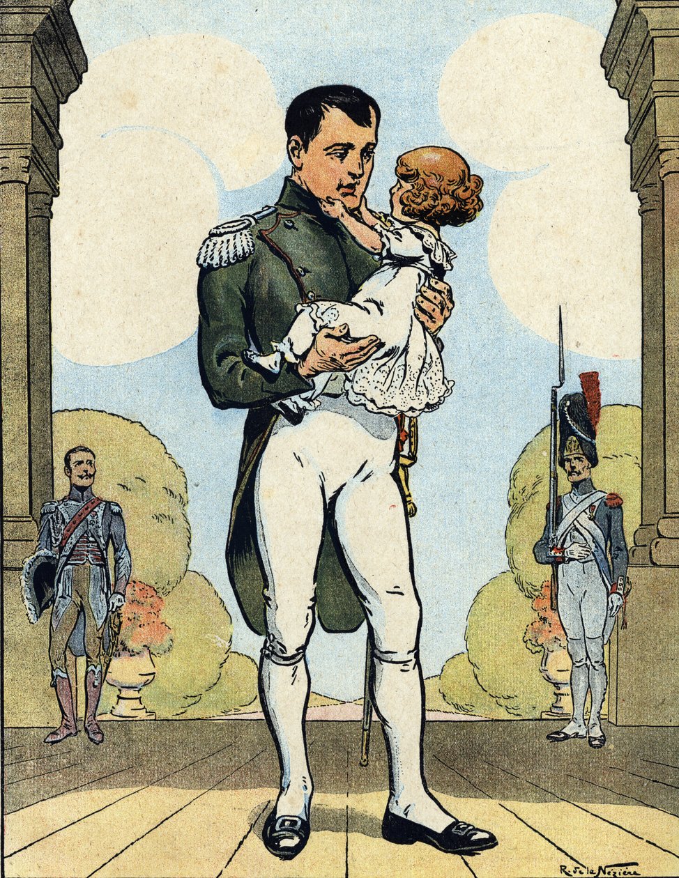 Portrét císaře Napoleona I. (1769-1821) se synem Aiglonem (1811-1832) (římský král Napoleon II., říšský vévoda) (francouzský císař Napoleon I. se synem Napoleonem II.) Ilustrace Raymonda de Neziere v "Our-Glories-Nationales" 1920 DR Pri od Raymond de la Neziere