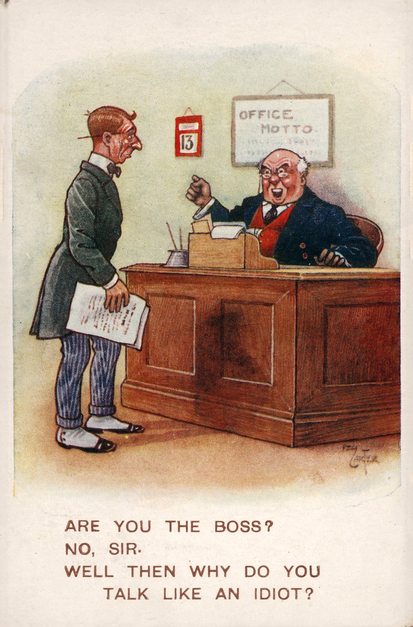 Šéf a pracovník v kanceláři (barevná litografie) od Reg Carter