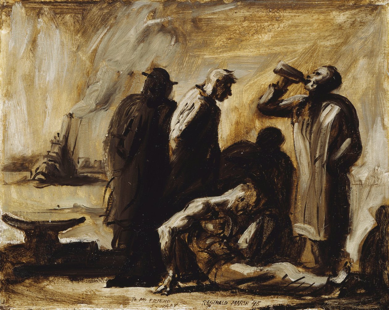 Bums on a New York Pier od Reginald Marsh