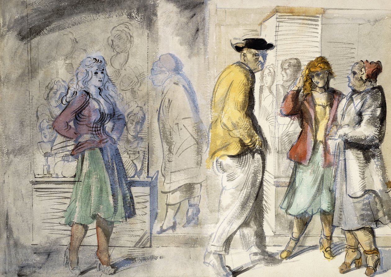 Scény z newyorských ulic: Oboustranný akvarel od Reginald Marsh