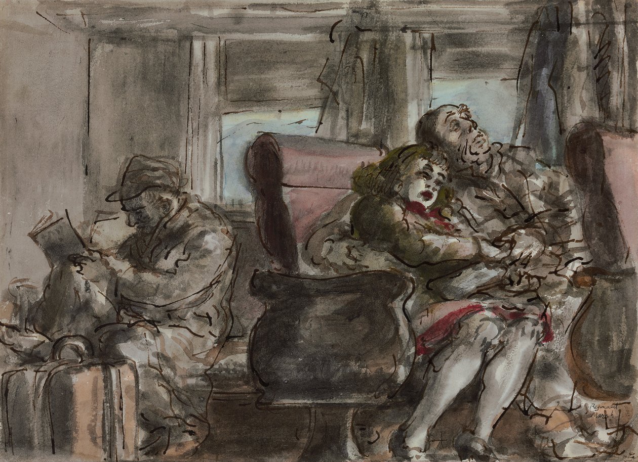 Cestující ve vlakovém voze (akvarel, tuš a tužka na papíře) od Reginald Marsh