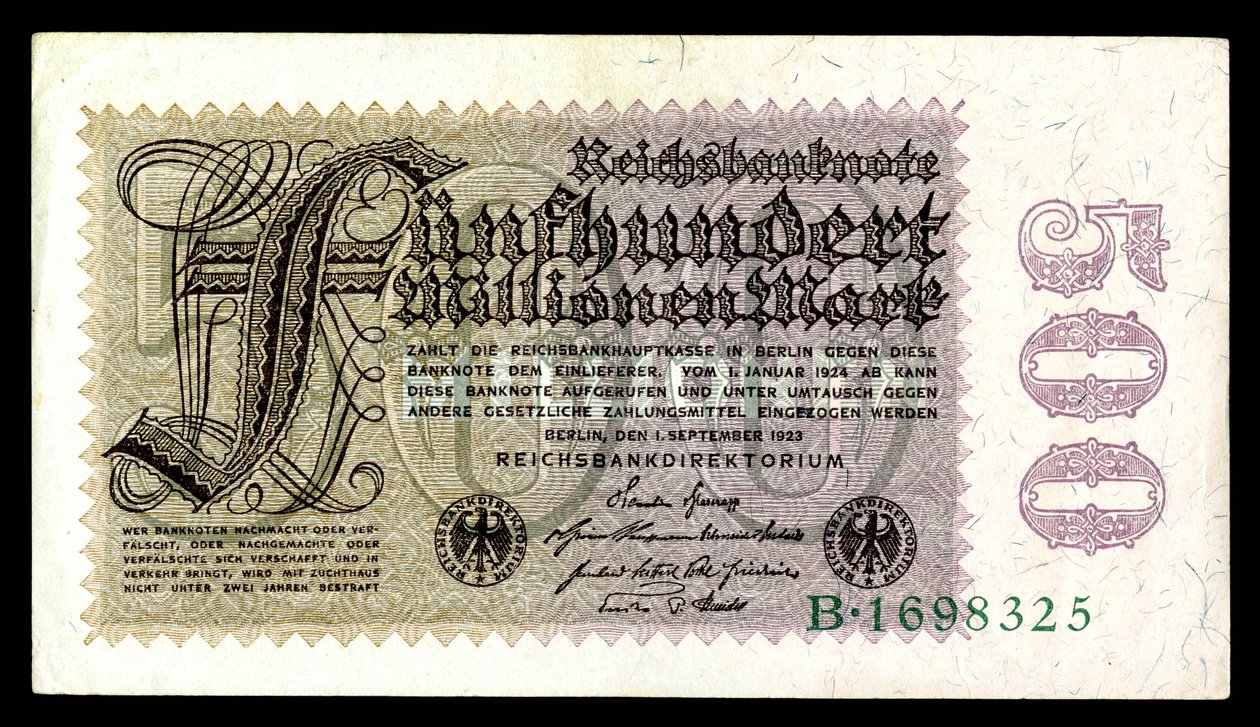 Papiermark Výmarské republiky, období hyperinflace po první světové válce (1921-1924) od Reichsbankdirektorium Berlin