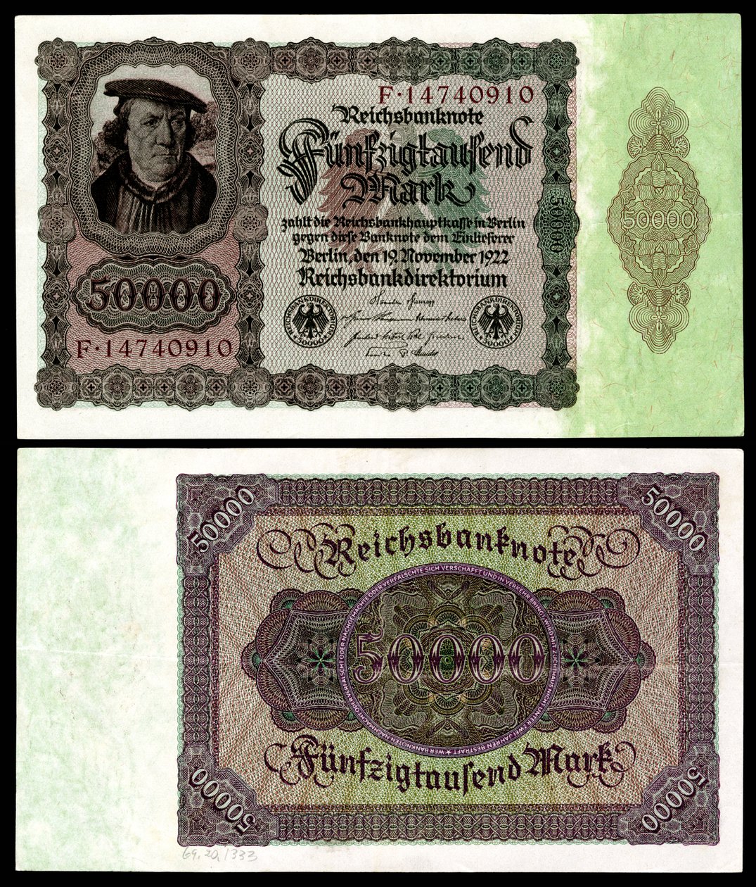 Papiermark Výmarské republiky, éra hyperinflace po první světové válce od Reichsbankdirektorium Berlin