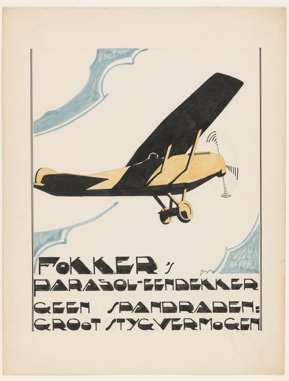 Fokkerův slunečník jednoplošník. Žádné napínací dráty: velká síla styg (původní název na předmětu) od Reijer Stolk (signed by artist)