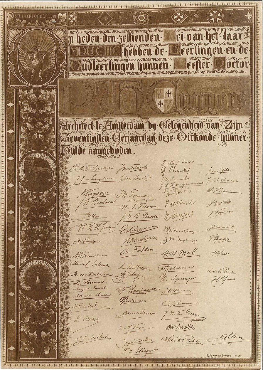 Pamětní list k 70. narozeninám Pierra Cuypersa od Reinerus Antonius de van Pavert