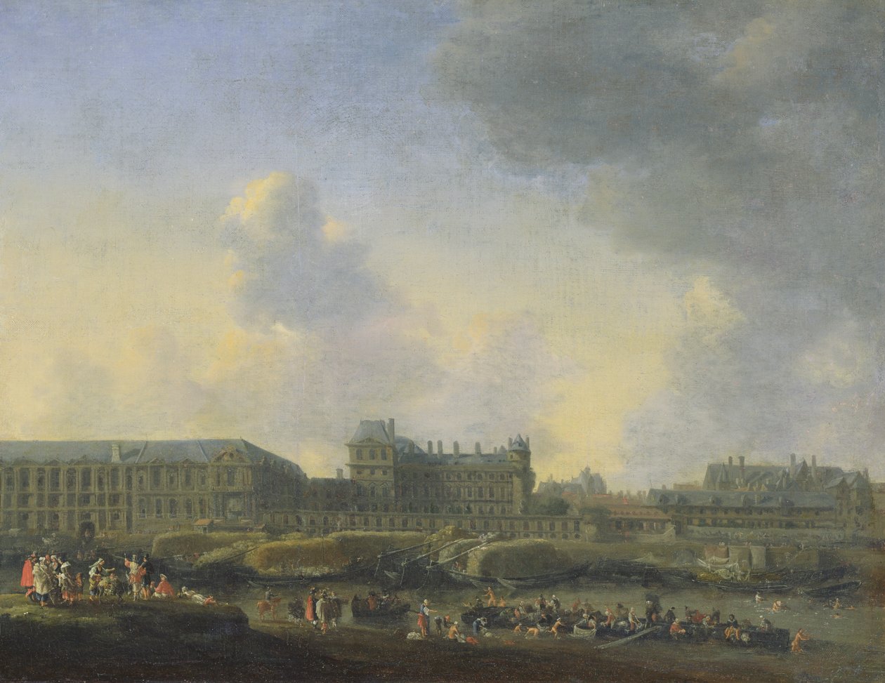 Pohled na řeku Seinu, Louvre a Bourbonský palác, asi 1655 od Reinier Zeeman
