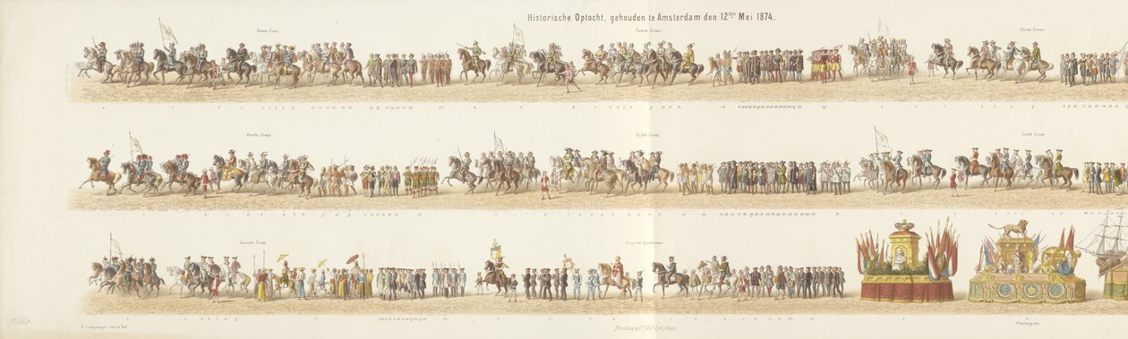 Historický průvod, který se konal v Amsterdamu 12. května 1874 (název na předmětu) od Reinier Craeyvanger