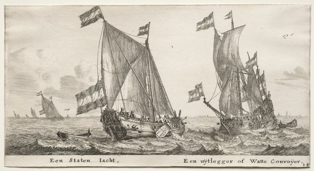 Lodě Amsterdamu: jachta holandské admirality. Strážní loď. od Reinier Nooms