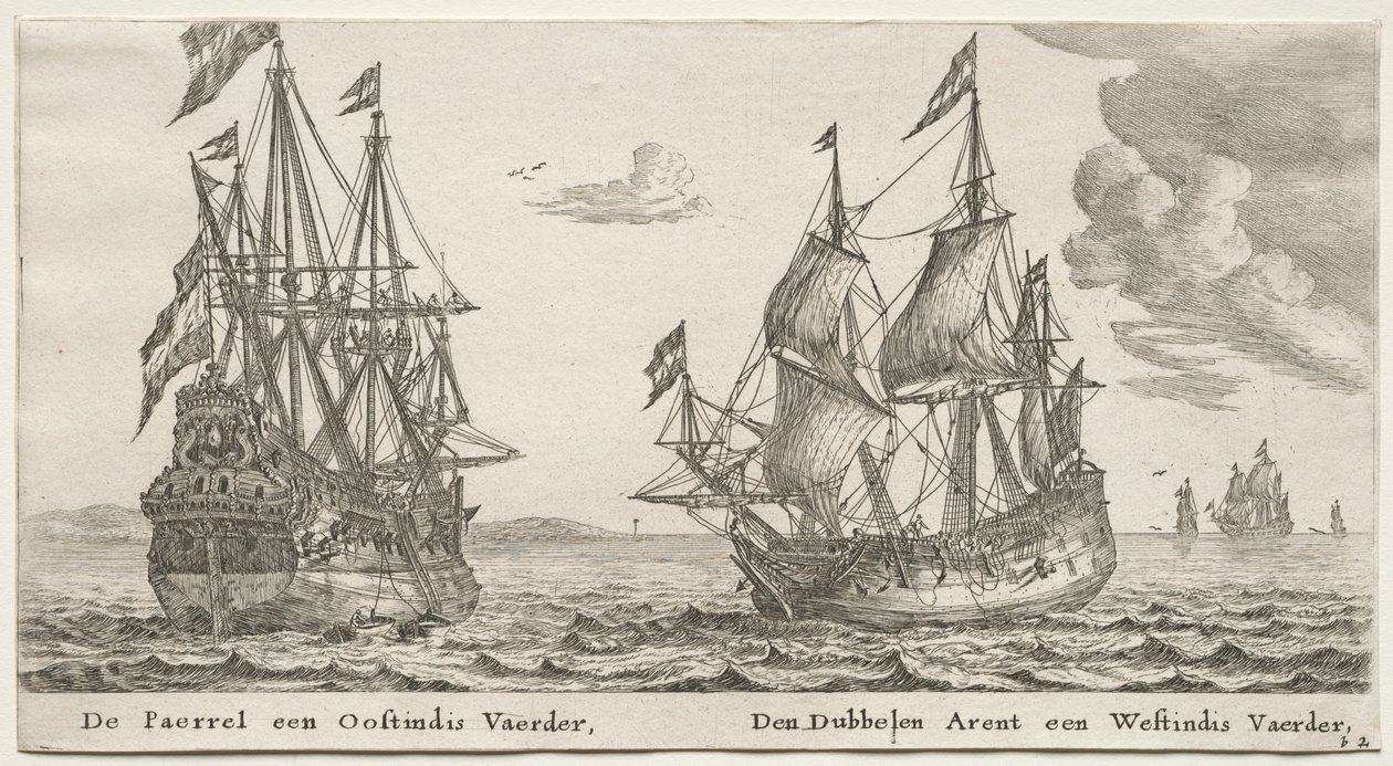 Lodě Amsterdamu: The Pearl a East Indiaman, The Double Eagle, West Indiaman. od Reinier Nooms