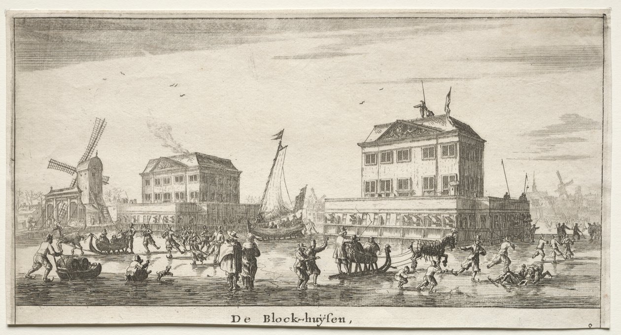 Různé lodě a pohledy na Amsterdam (Verscheÿde Schepen en Gesichten van Amstelredam), Část III: De Block-huÿsen od Reinier Nooms, called Zeeman