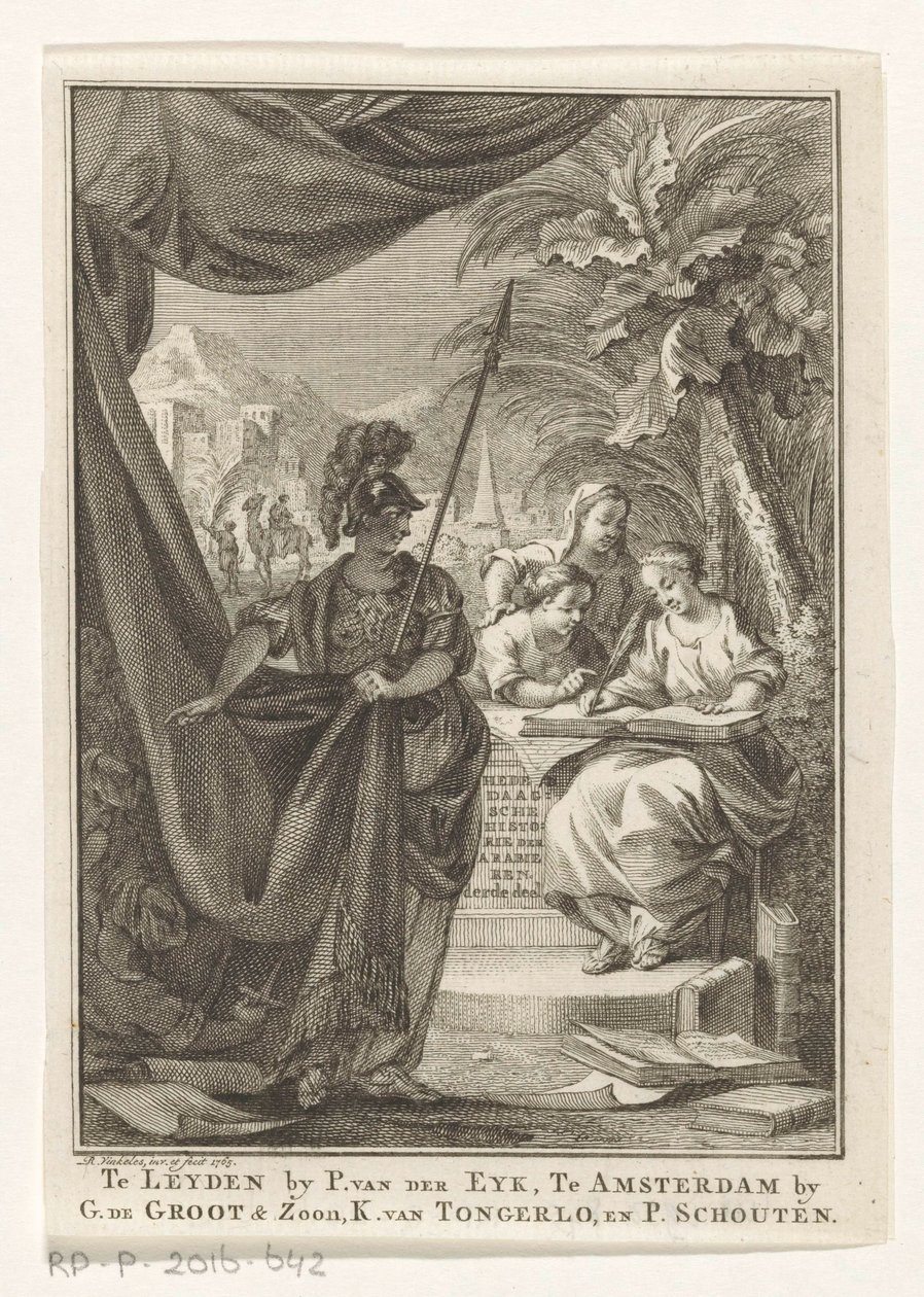 Alegorie arabské říše Současné dějiny Arabů, třetí díl (název na předmětu) Titulní strana pro: S.n., Hedendagche historie aneb Pokračování obecných dějin, 1764 od Reinier Vinkeles (I)
