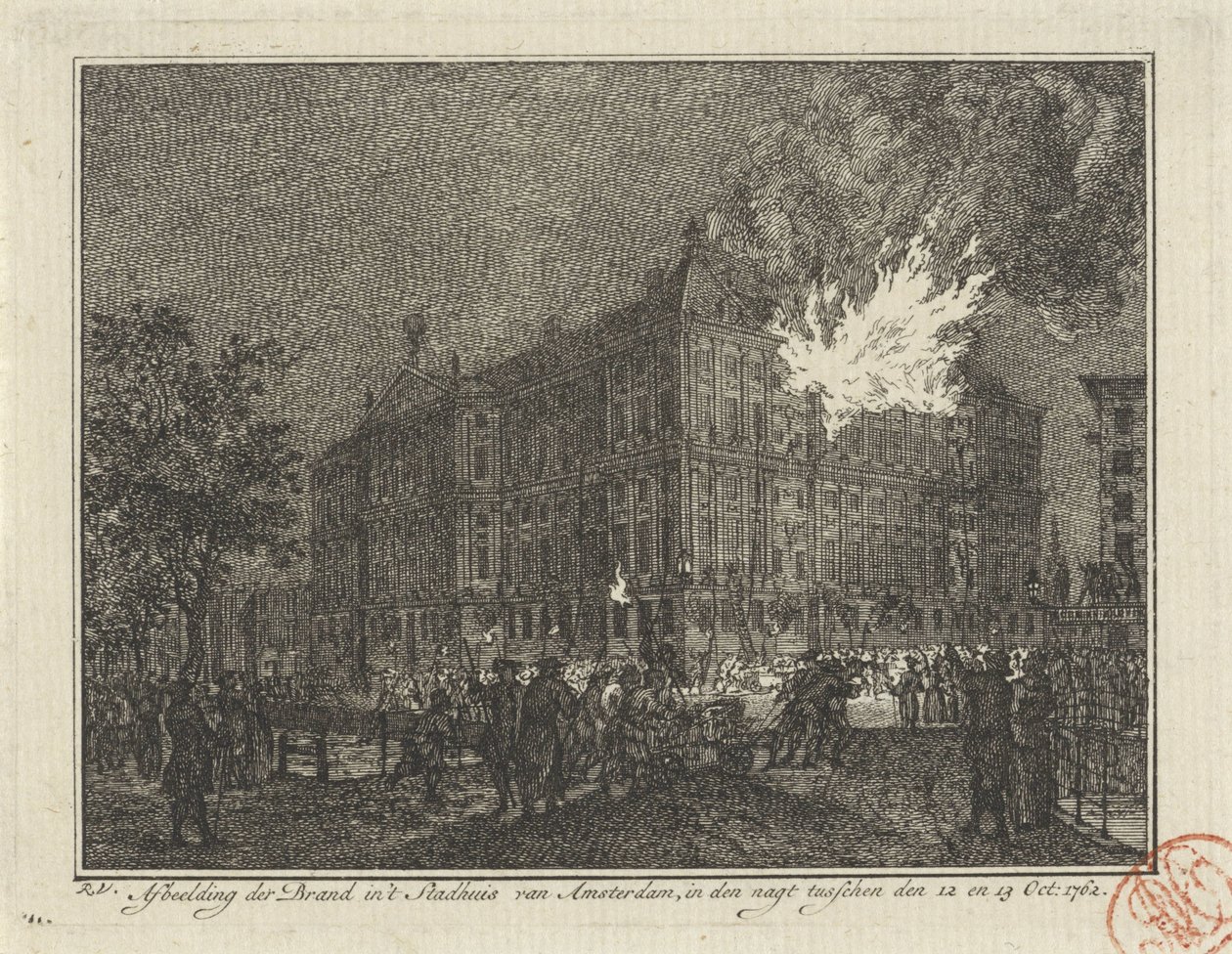 Požár v radnici Amsterdamu, 1762 Zobrazení požáru na radnici Amsterdamu, v noci mezi 12. a 13. říjnem: 1762 (název na objektu) od Reinier Vinkeles (I)
