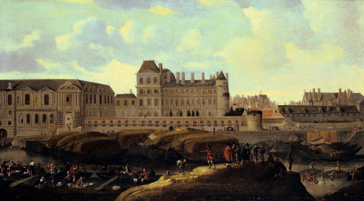 Louvre a Petit Bourbon při pohledu ze Seiny, Paříž, 17. století od Reinier Zeeman
