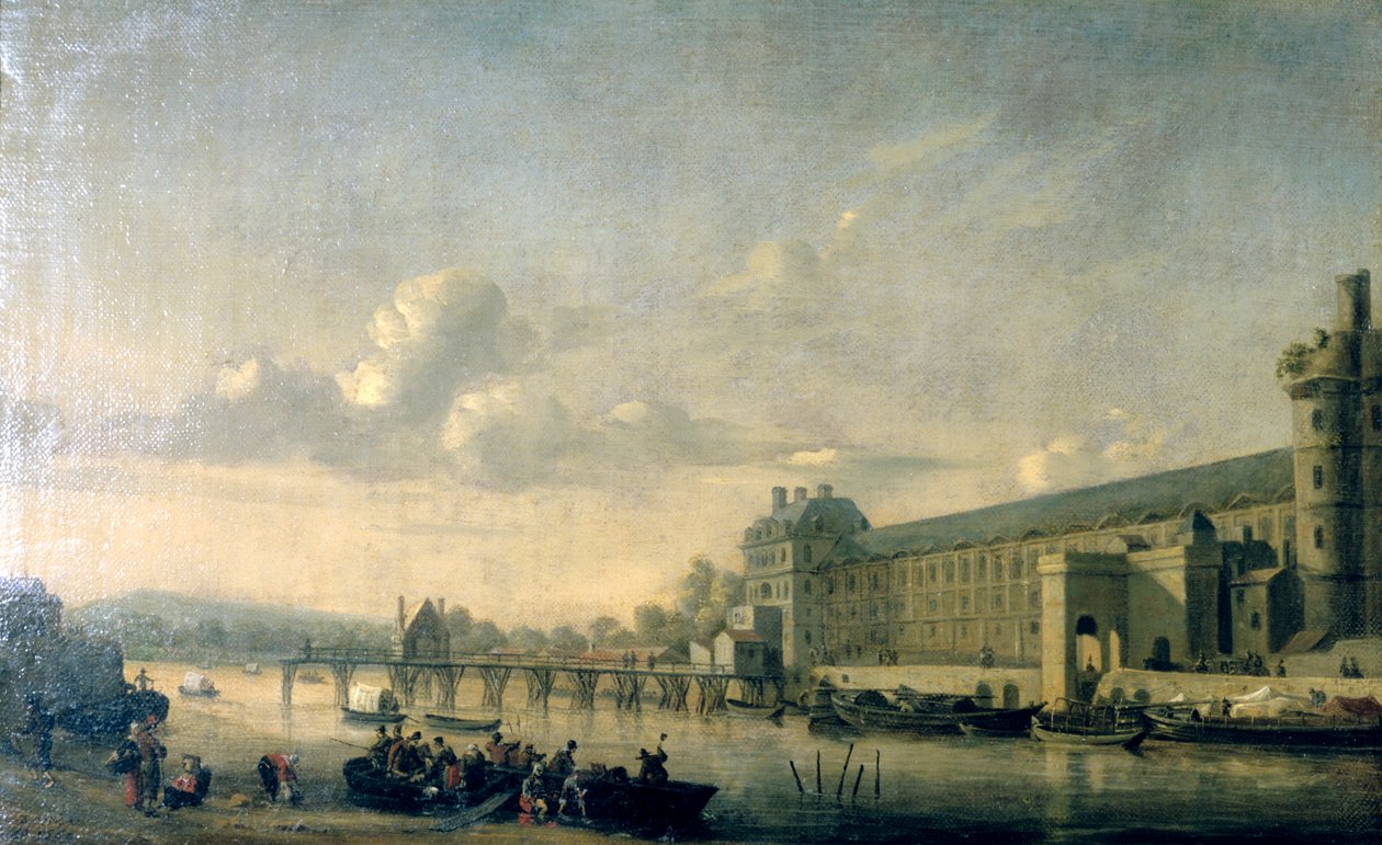Pohled na Seinu s jižní fasádou galerie Louvre, Paříž, 1660 od Reinier Zeeman