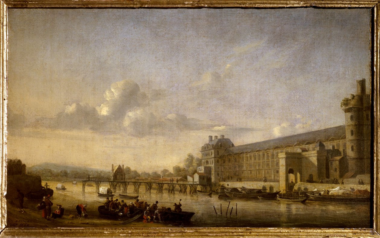 Pohled na Seinu s jižní fasádou a velkou galerií obrazu Louvre od Reinier Nooms dit Zeeman (1623-1667) 1660 Sun. 0,26x0,41 m Paříž, Musee du Louvre. od Reinier Zeeman