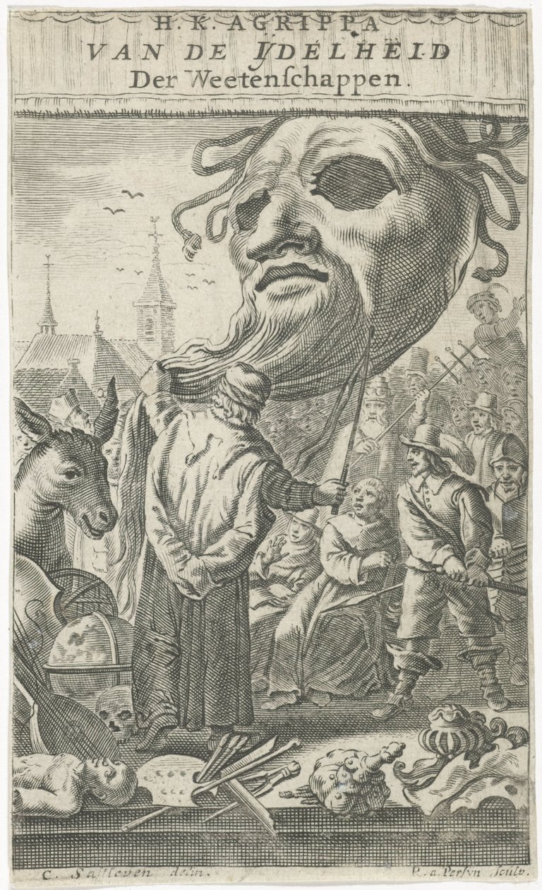 Karikatura o umění Titulní strana pro: J. Oudaen, Agrippa, From the Vanity of Sciences, 1661 od Reinier van Persijn