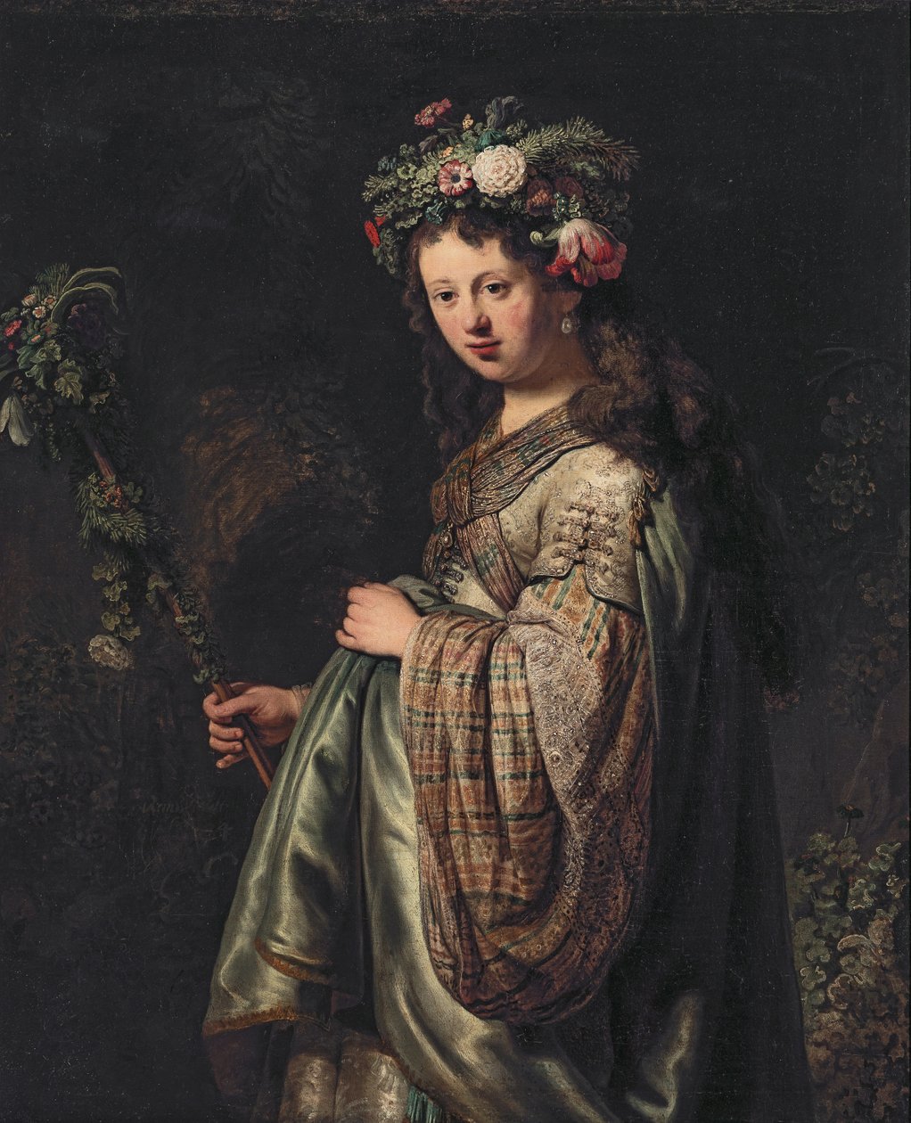 Saskia van Uylenburgh (1612-1642) jako Flora od Rembrandt van Rijn