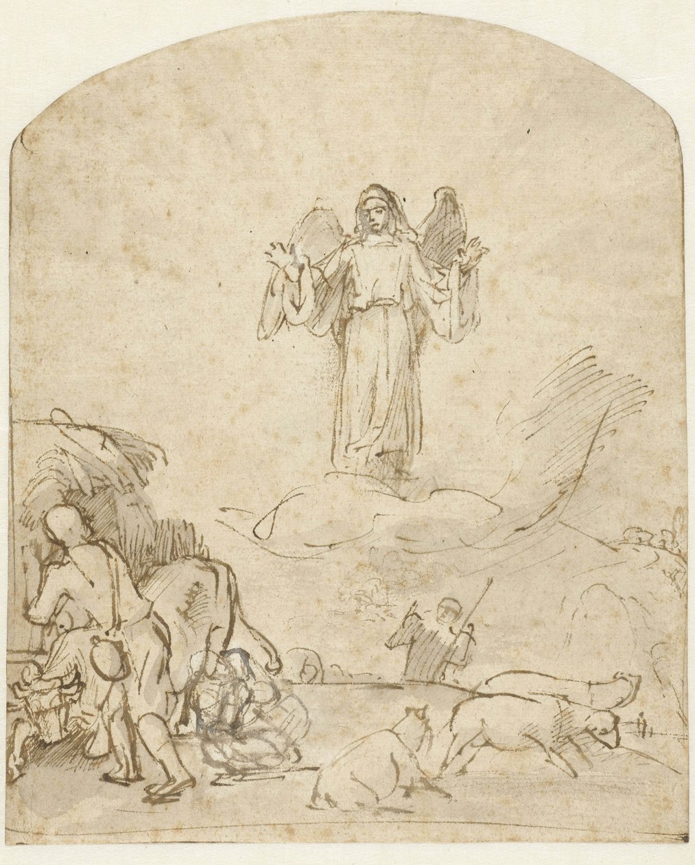 Zvěstování pastýřům, kolem roku 1650 od Rembrandt van Rijn