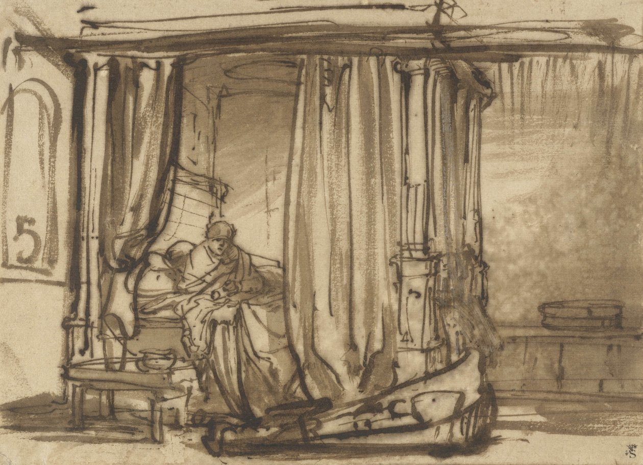Ložnice se Saskiou v posteli, cca 1638 od Rembrandt van Rijn