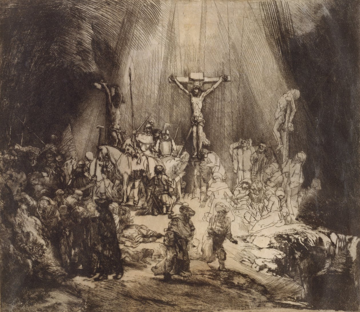 Kristus ukřižovaný mezi dvěma zloději: Tři kříže, 1653 od Rembrandt van Rijn