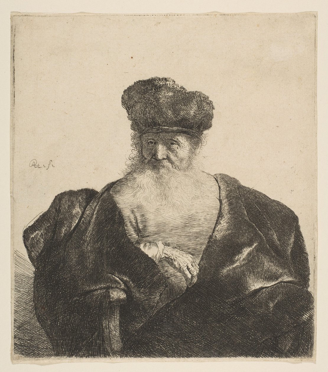 Starý muž s vousy, kožešinovou čepicí a sametovým pláštěm, kolem roku 1631 od Rembrandt van Rijn