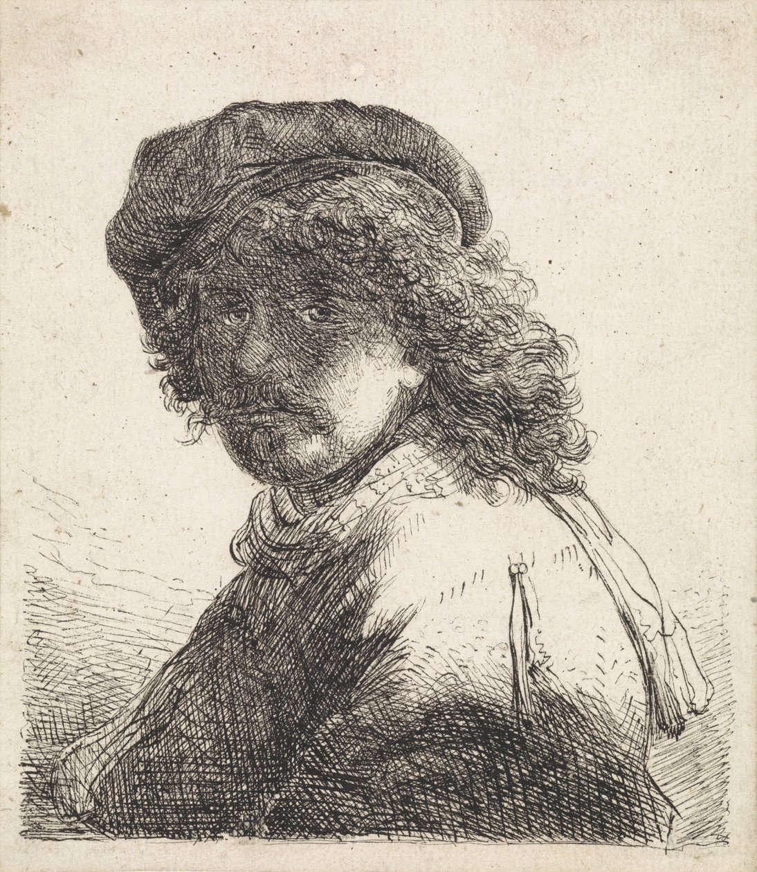 Rembrandt van Rijn v baretu a šále od Rembrandt van Rijn