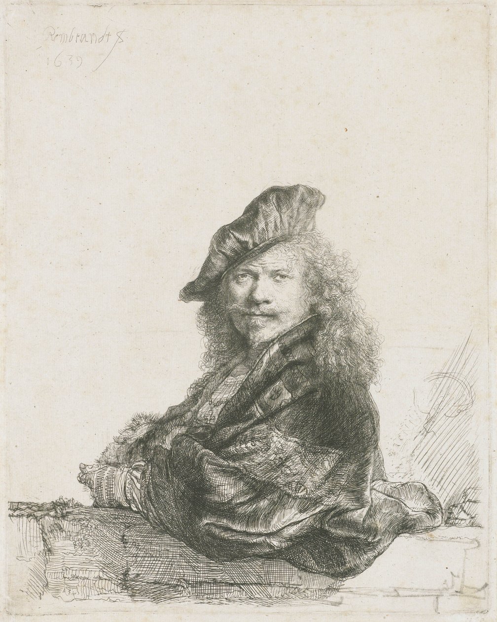 Autoportrét s opřeným předloktím o zeď, 1639 od Rembrandt van Rijn