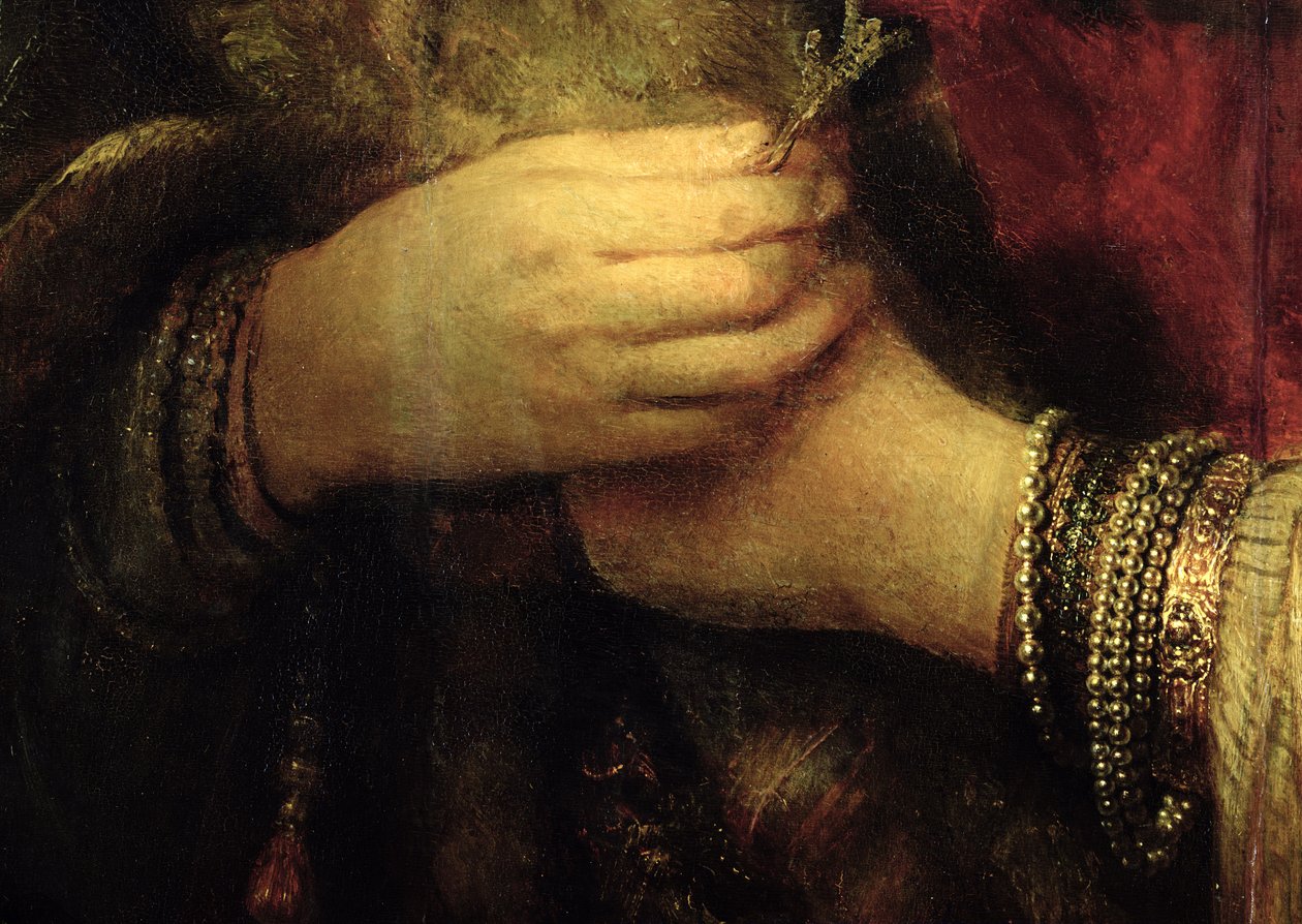 Portrét Saskia van Uylenburgh (1612-42) v bohatém kostýmu (detail) (viz 244316) od Rembrandt van Rijn
