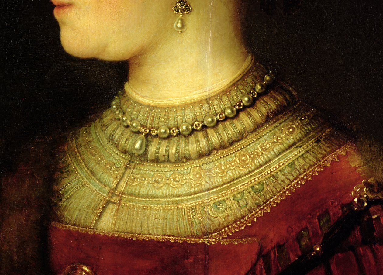 Portrét Saskia van Uylenburgh (1612-42) v bohatém kostýmu (detail) (viz 244316) od Rembrandt van Rijn