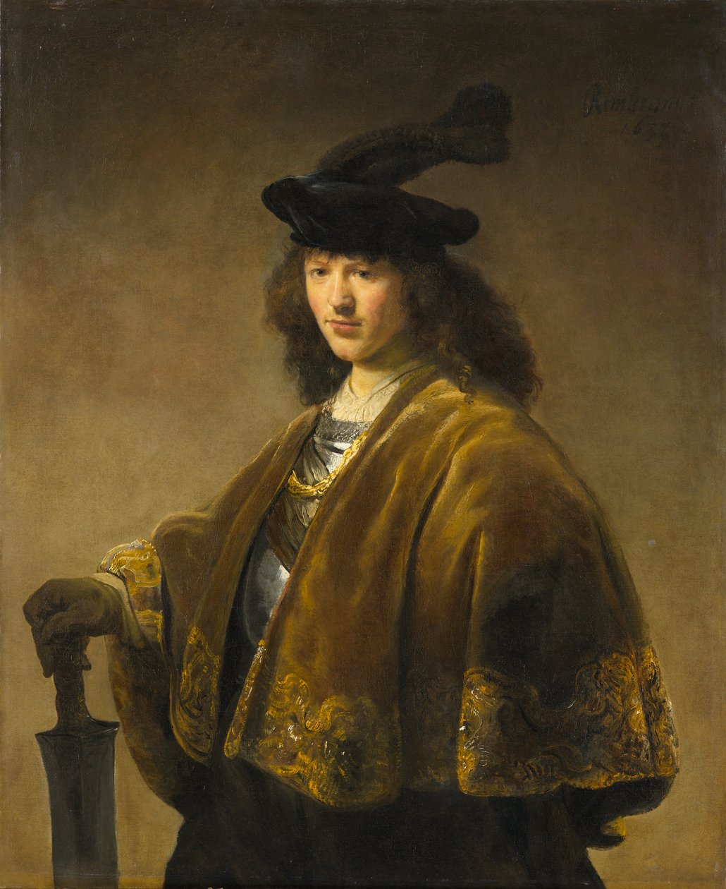 Mladý muž s mečem, kolem 1633-1645 od Rembrandt Harmensz. van Rijn circle of Rembrandt Harmensz. van Rijn circle of