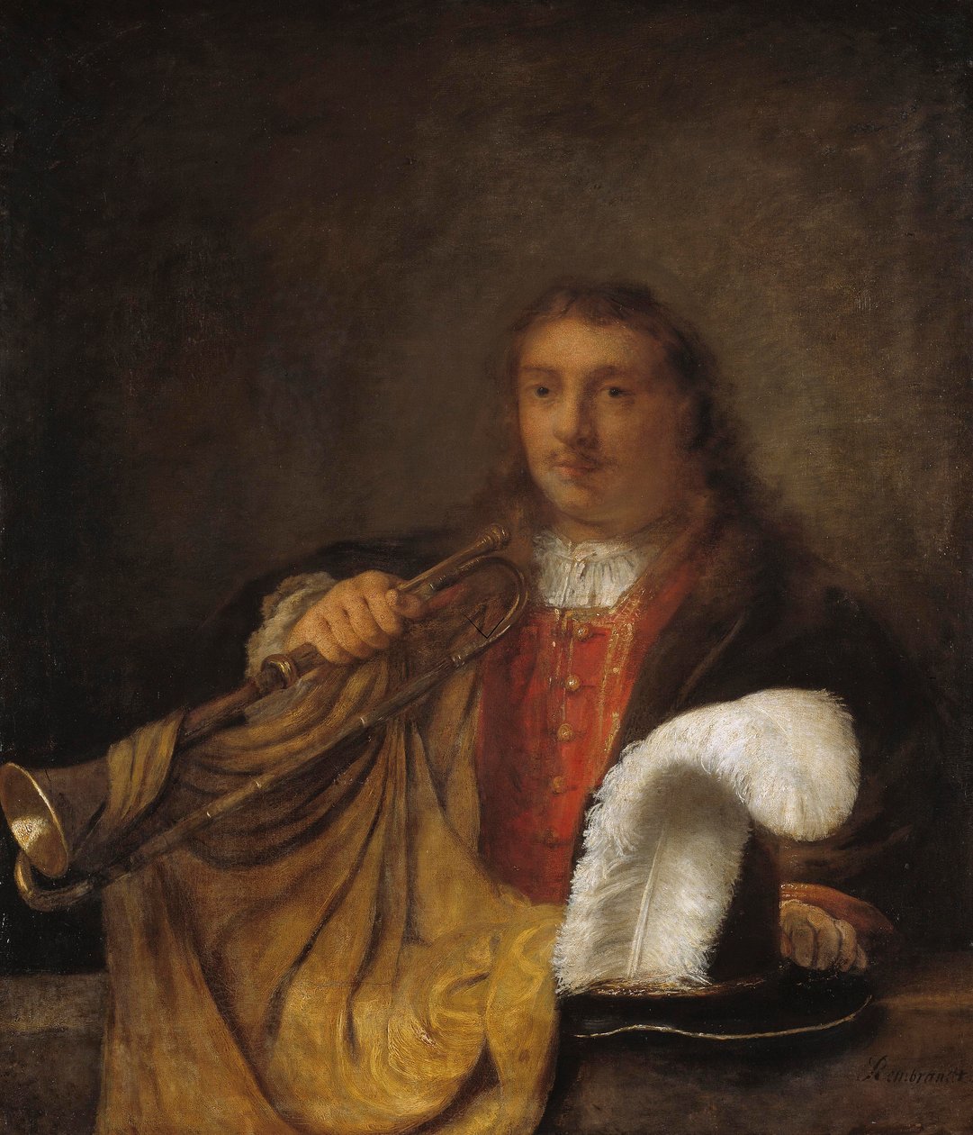Trumpetista od Rembrandt Harmensz. van Rijn style of Rembrandt Harmensz. van Rijn style of