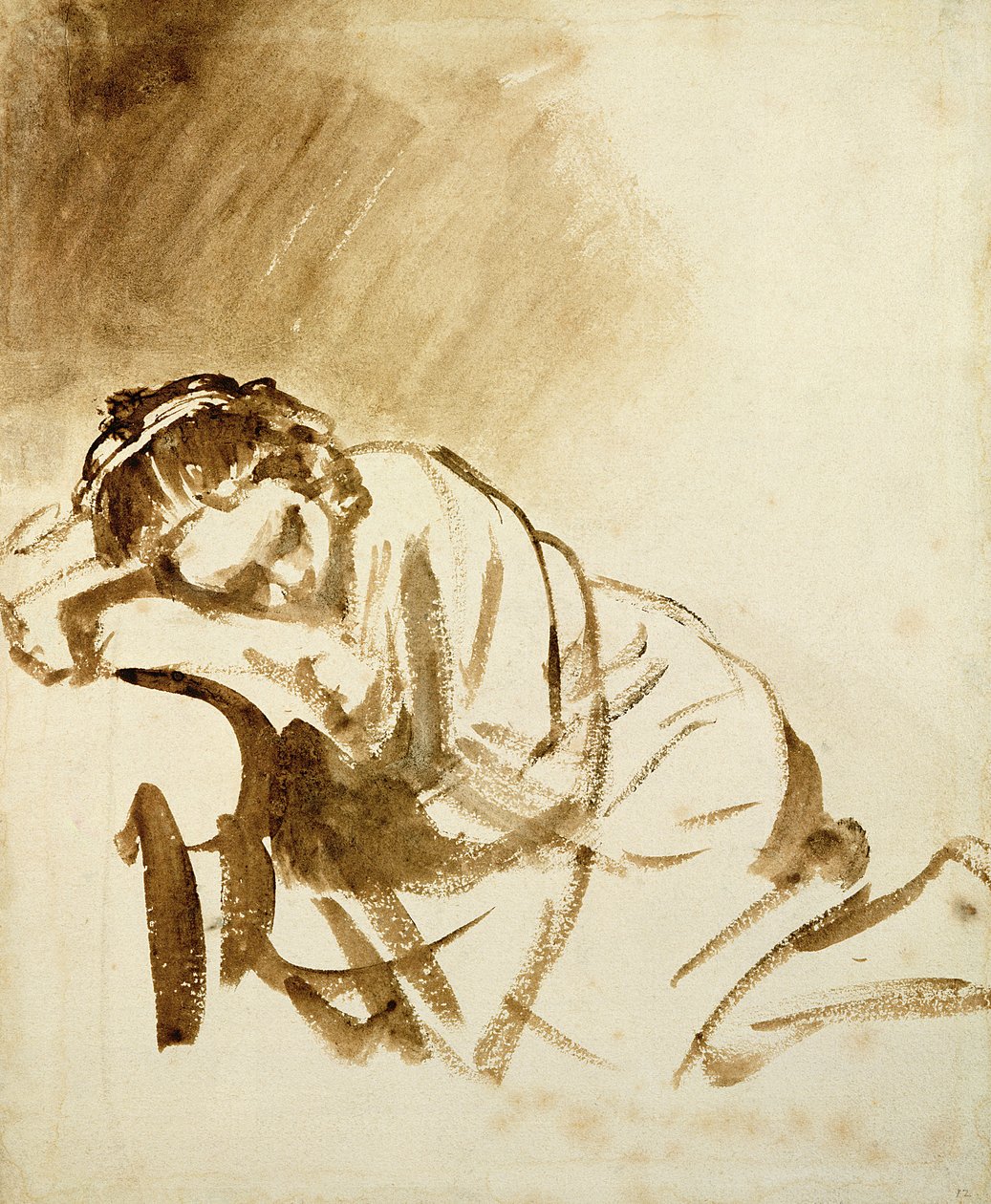 Spící mladá žena (Hendrijke Stoffels) c.1654 (štětec a hnědý mytí na papíře) od Rembrandt van Rijn