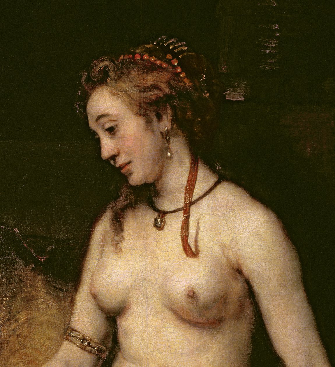 Koupající se Bathsheba, 1654 (detail snímku 44593) od Rembrandt van Rijn