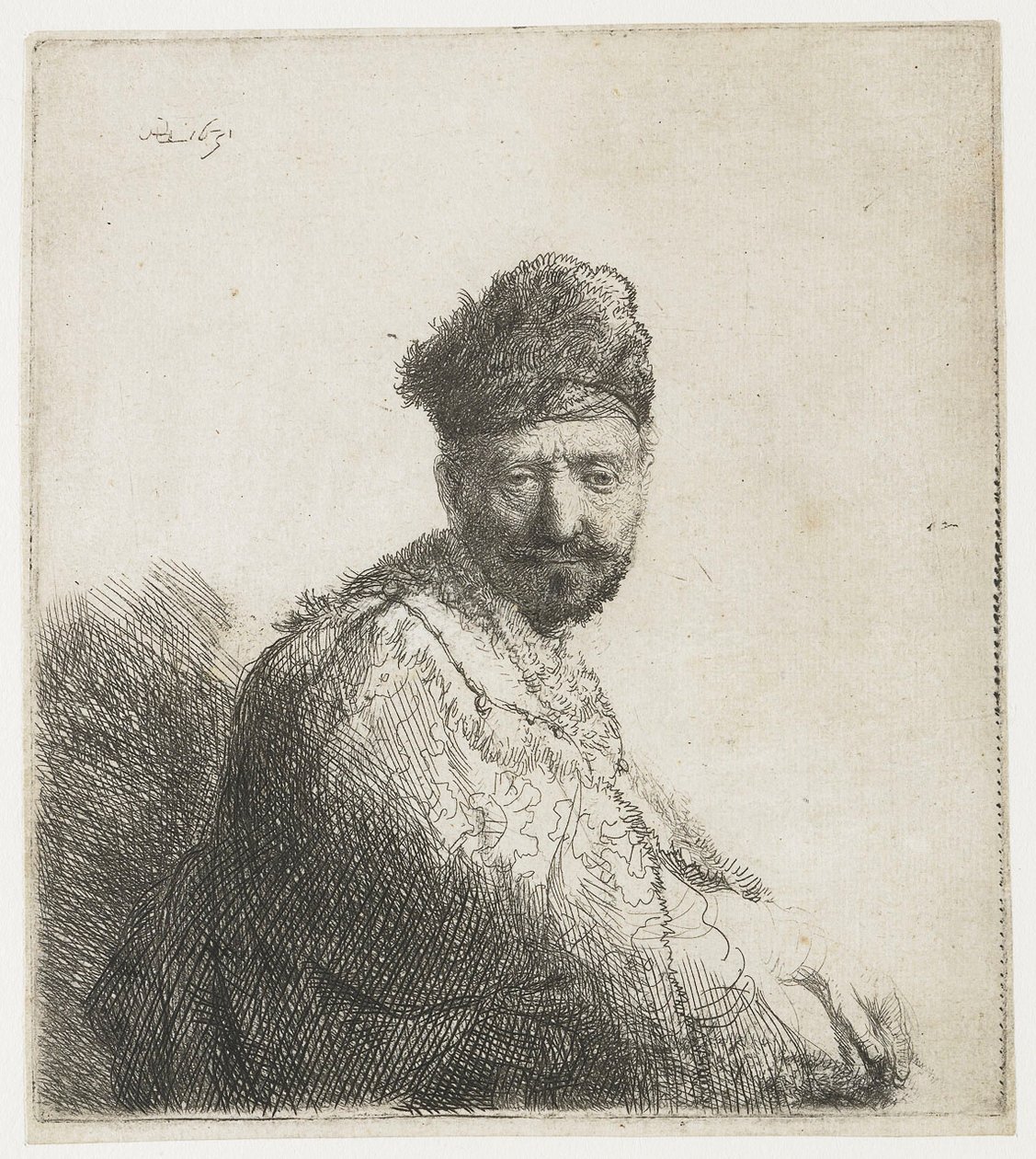 Vousatý muž ve zbarvené orientální čepici a róbě: Umělcův otec od Rembrandt van Rijn