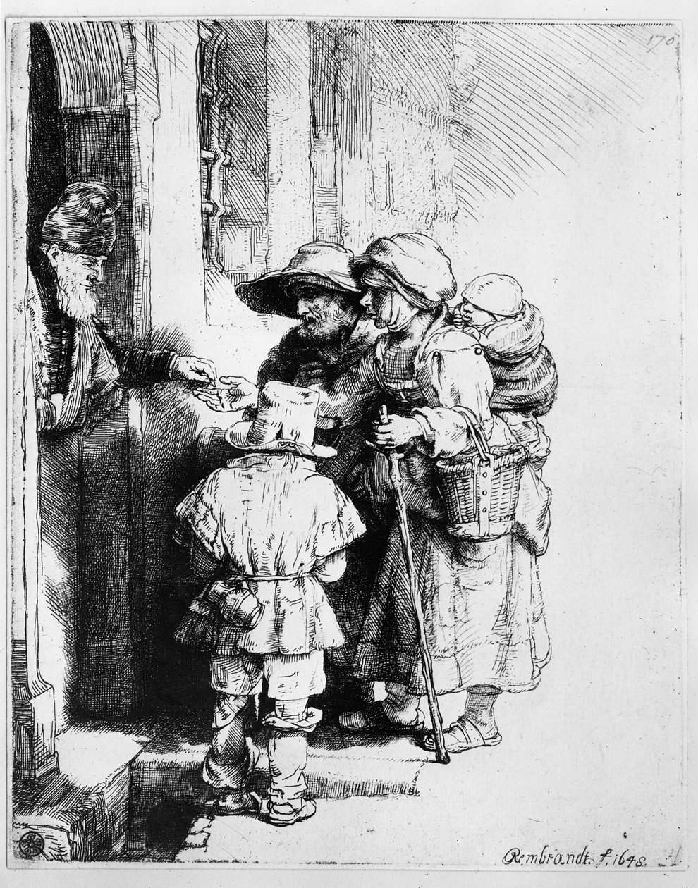 Žebráci přijímající almužnu, 1648 od Rembrandt van Rijn