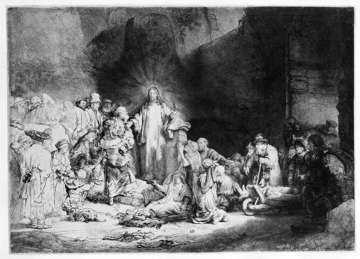 Kristus káže ve skalnaté krajině, kolem roku 1645 od Rembrandt van Rijn