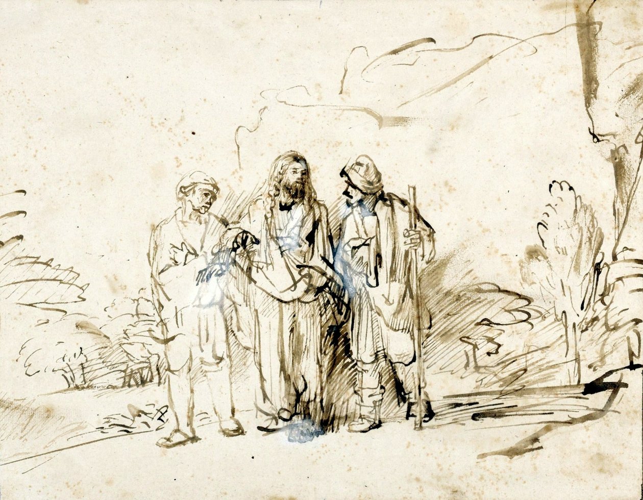 Kristus se dvěma učedníky na cestě do Emauz. od Rembrandt van Rijn