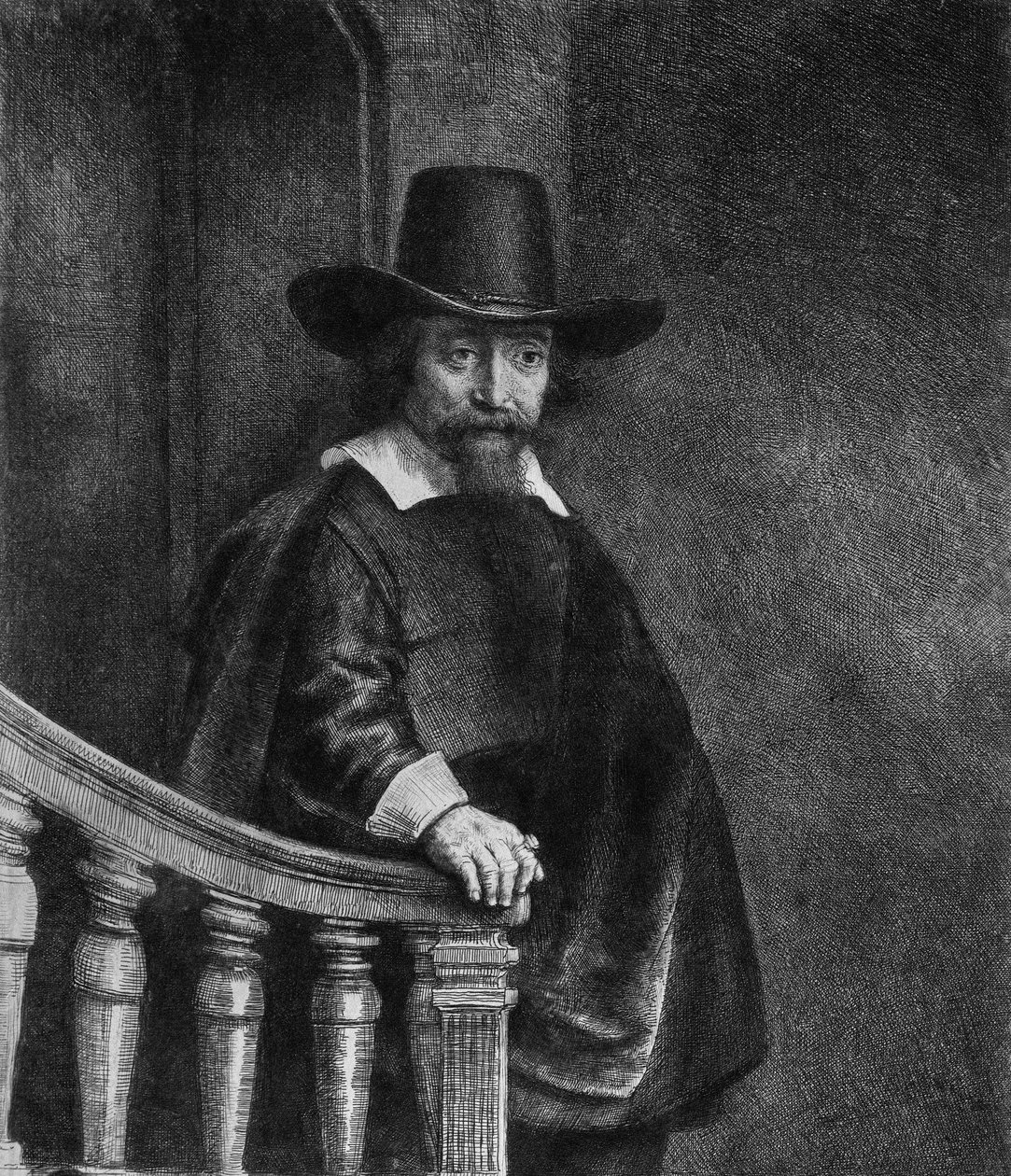 Ephraim Bonus, známý jako „Žid se zábradlím“ 1647 od Rembrandt van Rijn