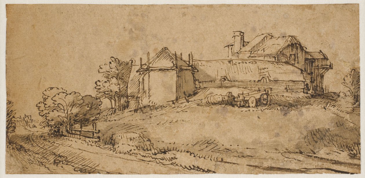 Krajina se statkem a seníkem od Rembrandt van Rijn