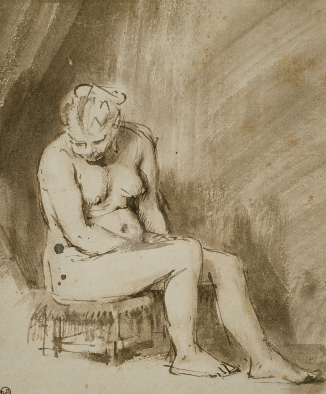 Nahá žena sedící na stoličce od Rembrandt van Rijn
